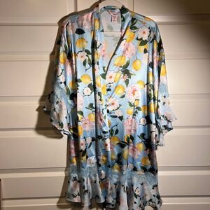 Victoria's Secret Satin Lemon Blossom Kimono Robe, Women's Size M/L